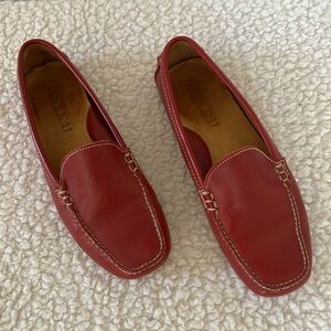 Lands End Red Leather Slip On Loafers Dress Shoes Size 7 1/2 B